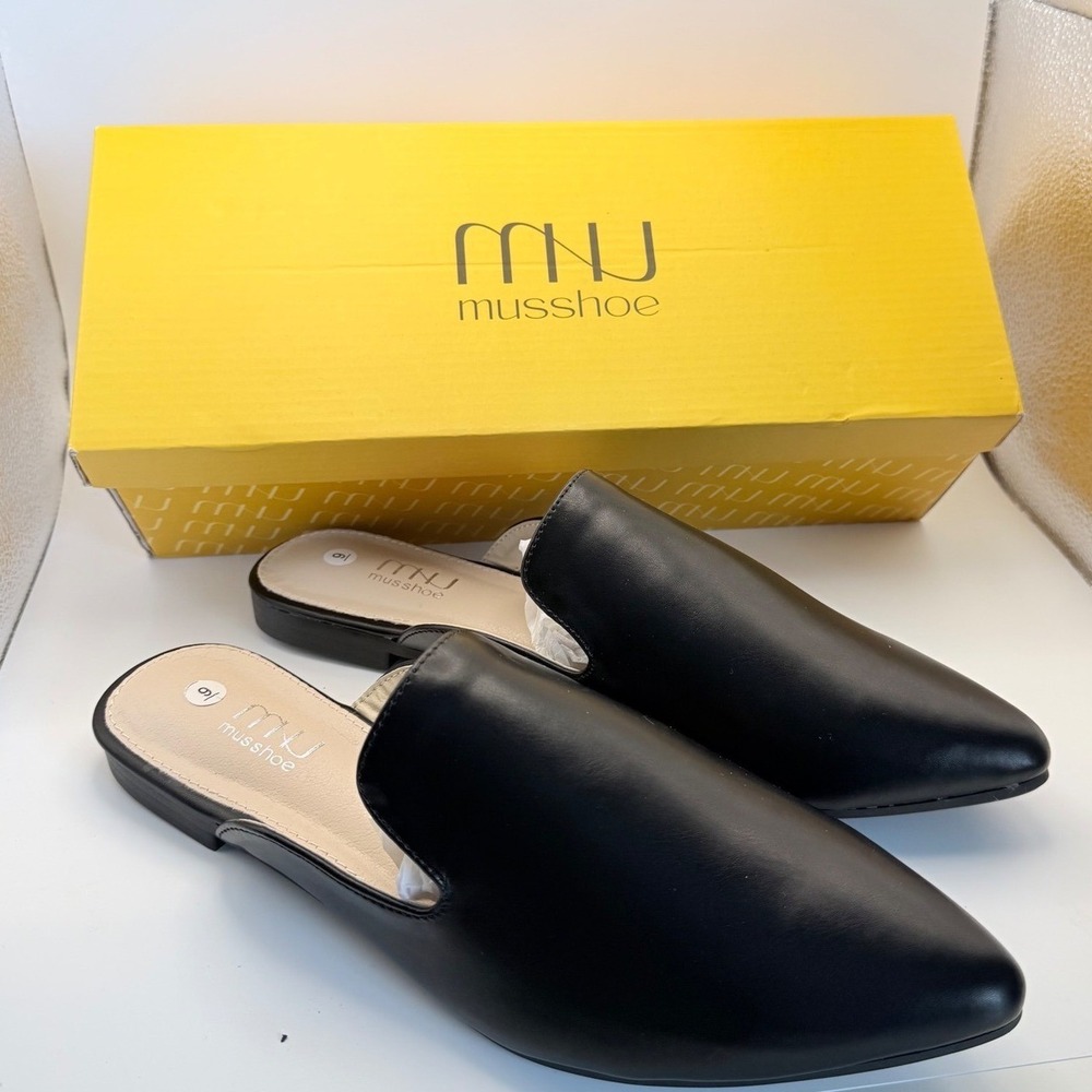NEW Women's MUSSHOE Black Mule Loafers Slip On Casual Pointed Toe SZ 9